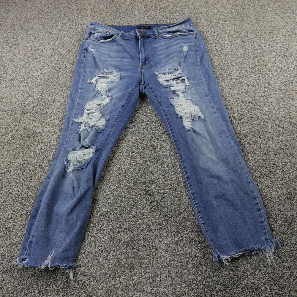 Judy Blue Jeans Womens 16W Dark Denim Trouser Pants High Rise Boyfriend Stretch